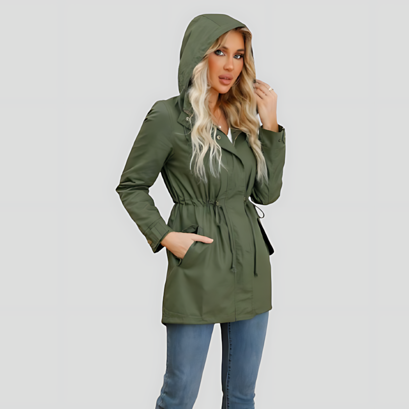Women's Hooded Parka Jacket with Adjustable Drawstring Waist