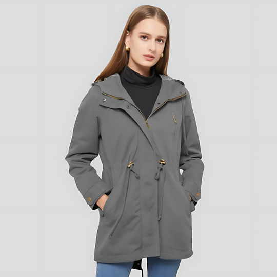 Women's Hooded Parka Jacket with Adjustable Drawstring Waist