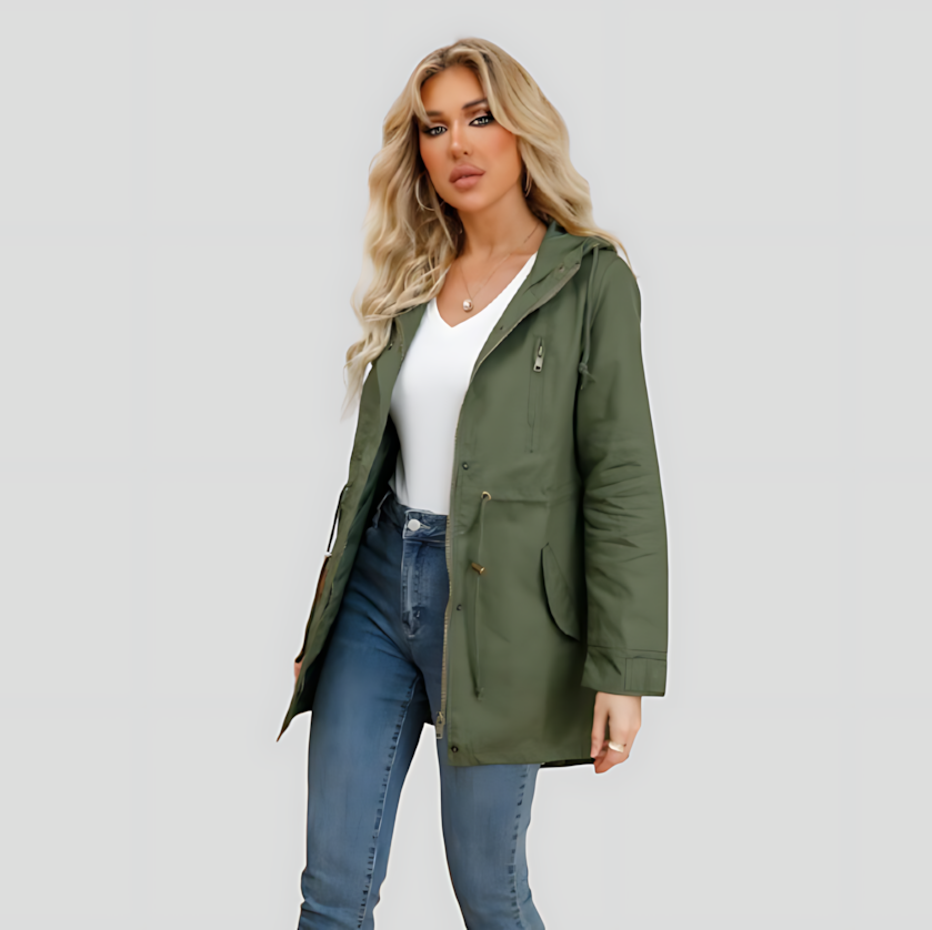 Women's Hooded Parka Jacket with Adjustable Drawstring Waist
