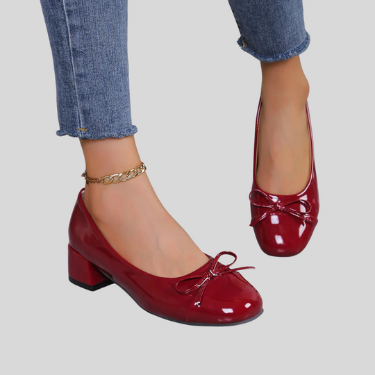 Women’s Platform Heels in Red with Bow Accent