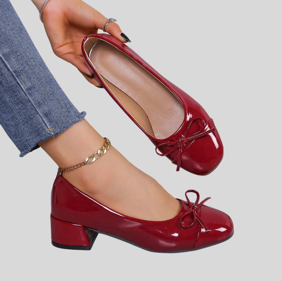 Women’s Platform Heels in Red with Bow Accent