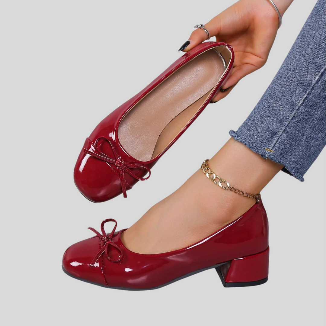 Women’s Platform Heels in Red with Bow Accent