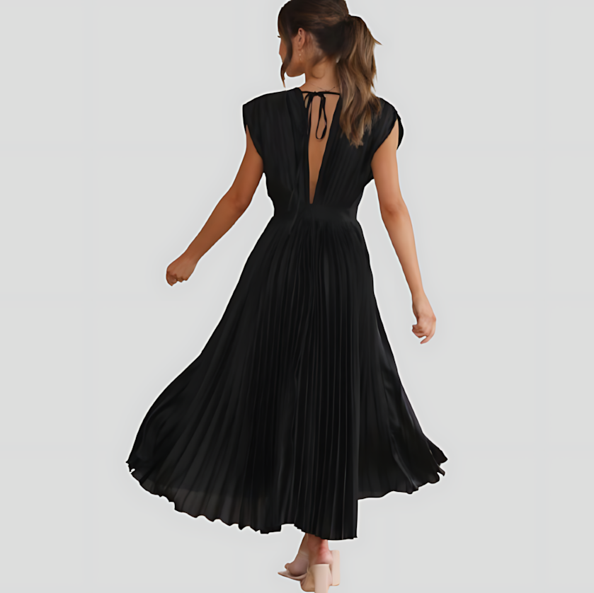 Pleated V-Neck Maxi Dress