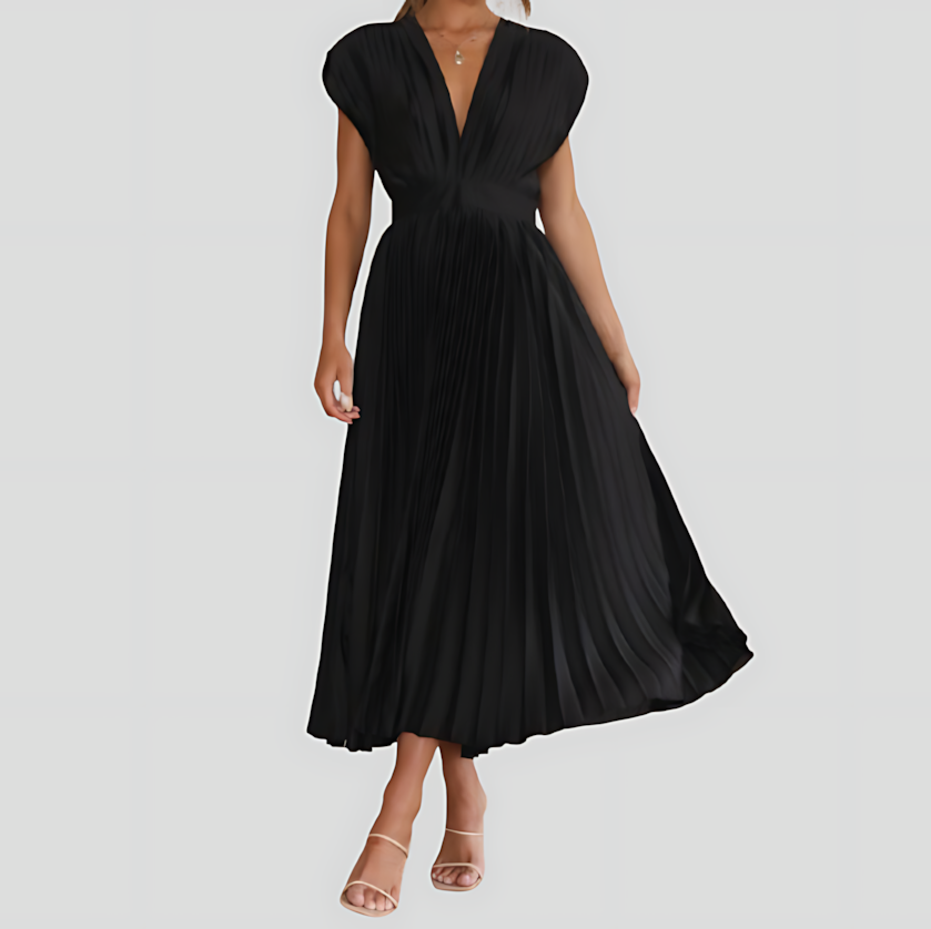 Pleated V-Neck Maxi Dress