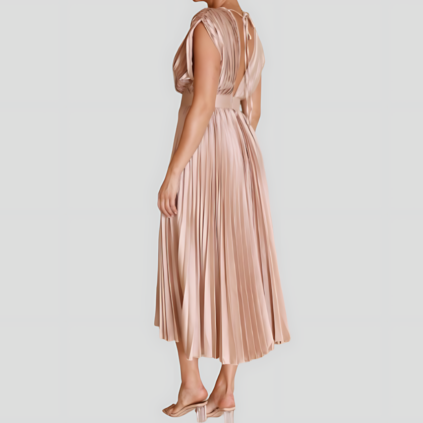 Pleated V-Neck Maxi Dress