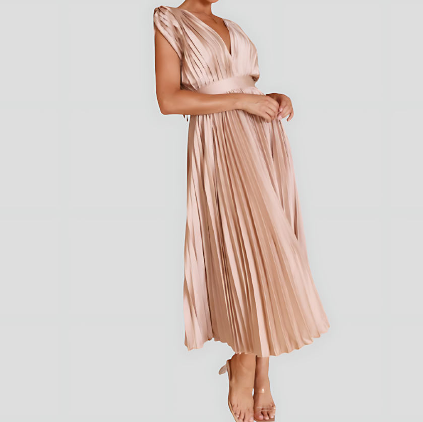 Pleated V-Neck Maxi Dress