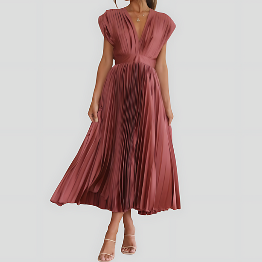 Pleated V-Neck Maxi Dress