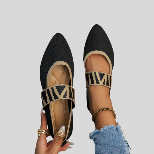 Women's Pointed Toe Flats with Checkered Strap