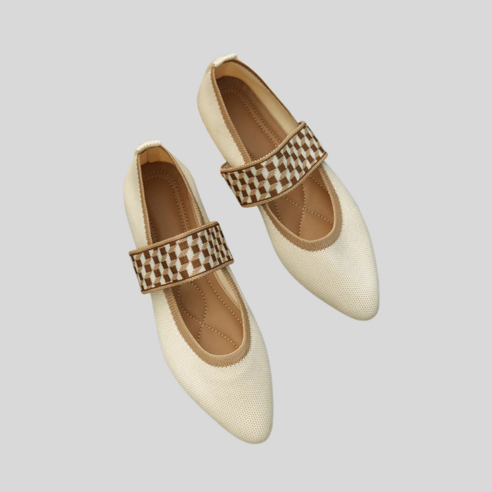 Women's Pointed Toe Flats with Checkered Strap