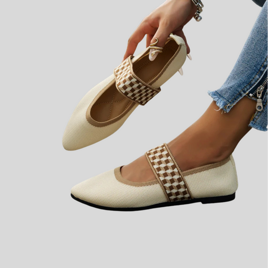 Women's Pointed Toe Flats with Checkered Strap