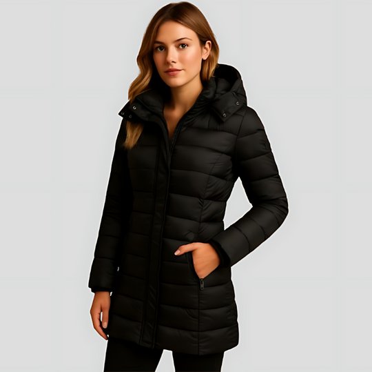 Women's Quilted Puffer Jacket with Hood