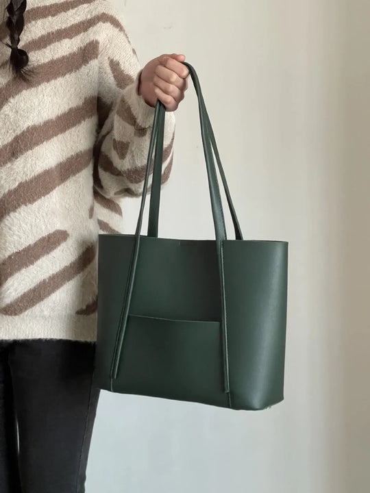 Minimalist Tote Bag with Front Pocket for Women