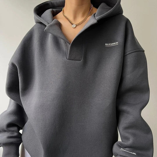 Women's Oversized V-Neck Pullover Hoodie