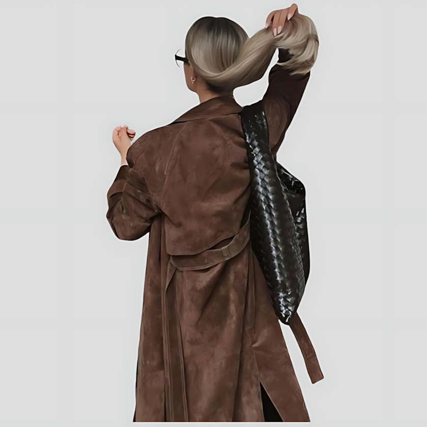 Women's Suede Trench Coat with Belt