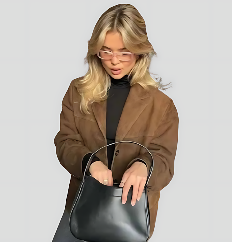 Women's Vintage Suede Blazer with Lapel Collar