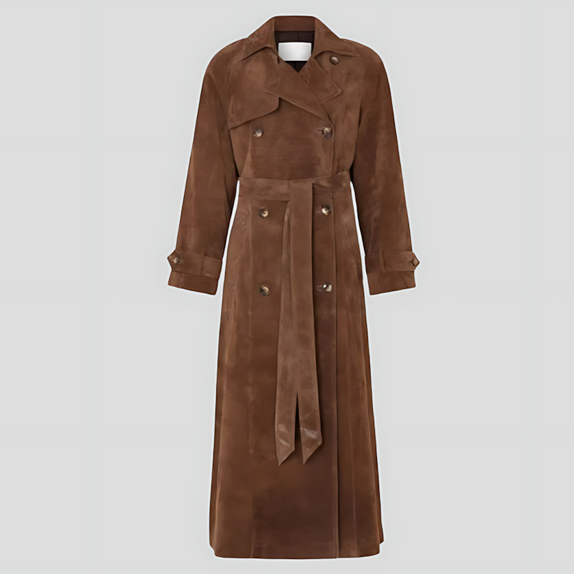 Women's Suede Trench Coat with Belt
