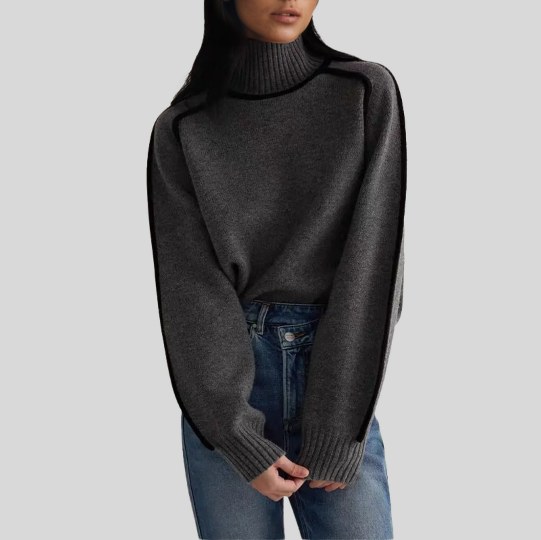 Women's Oversized Turtleneck Sweater with Black Trim