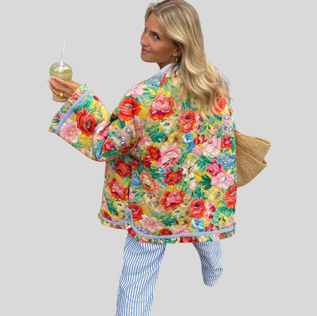 Women's Vintage-Inspired Quilted Jacket with Floral Pattern
