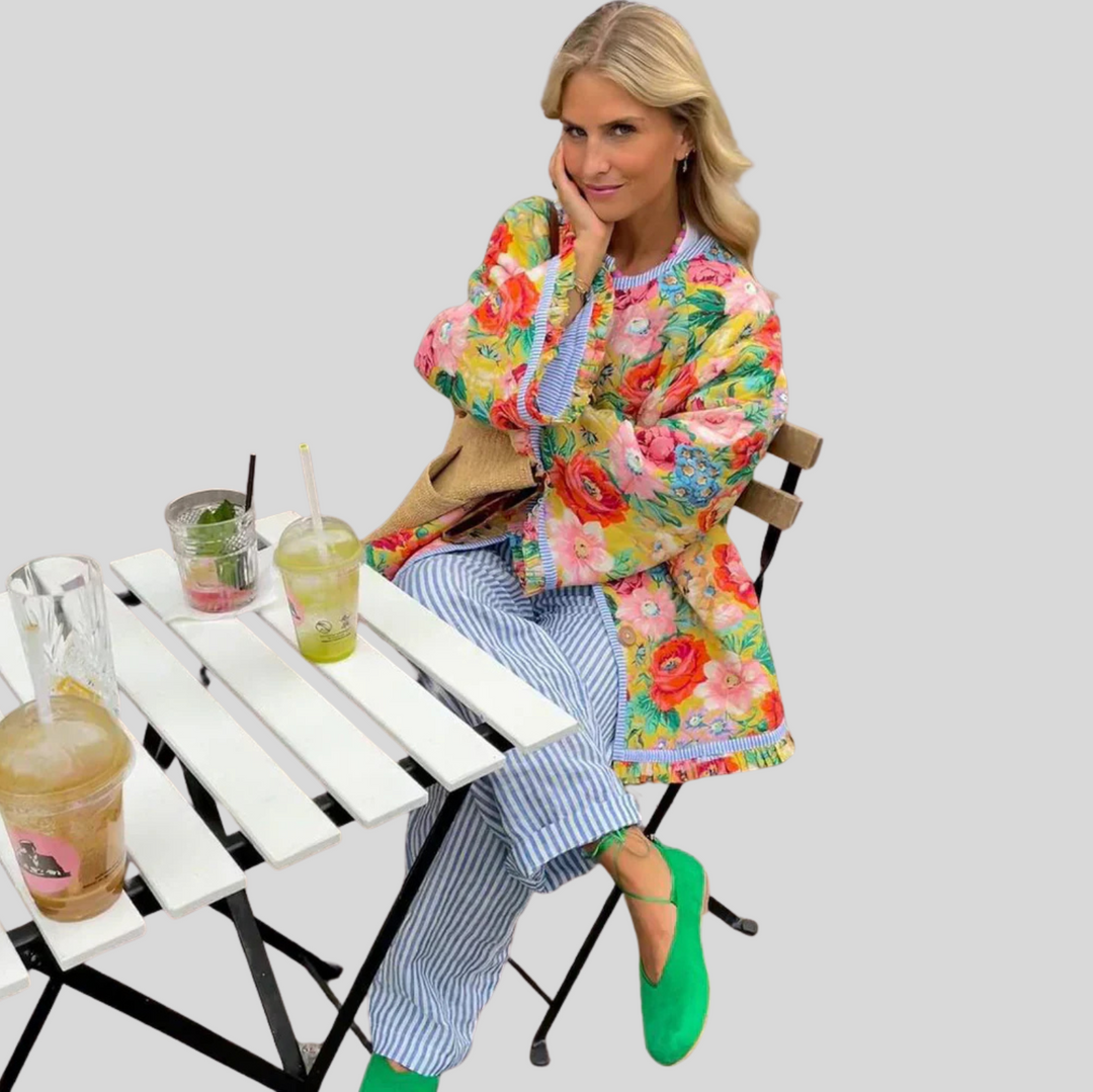 Women's Vintage-Inspired Quilted Jacket with Floral Pattern