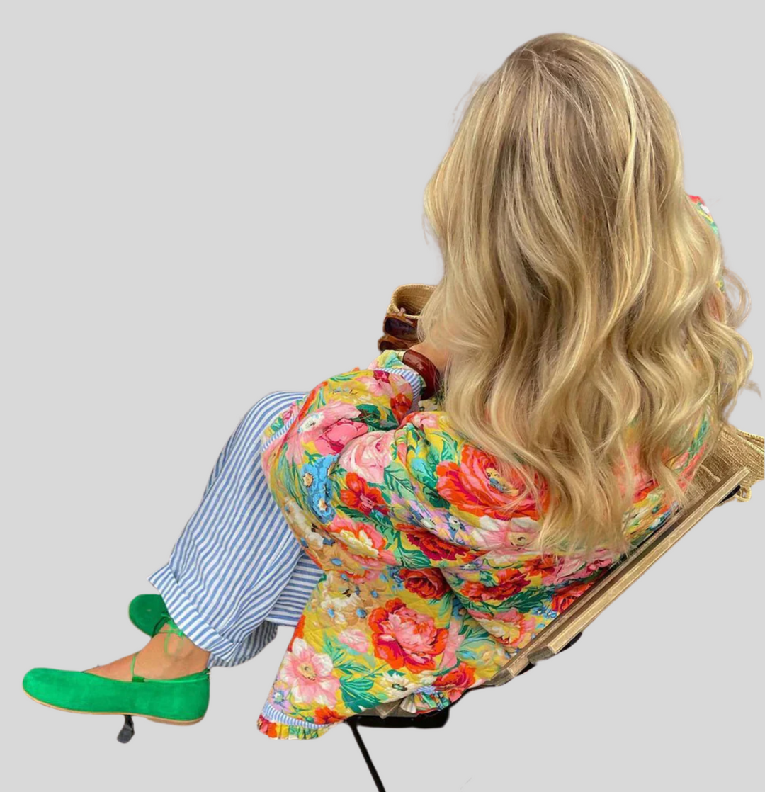 Women's Vintage-Inspired Quilted Jacket with Floral Pattern