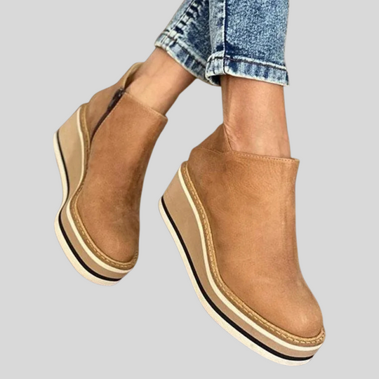 Women's Slip-on Wedge Ankle Boots with Zipper Closure