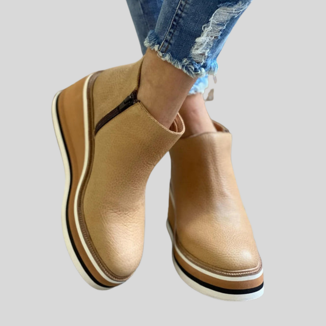 Women's Slip-on Wedge Ankle Boots with Zipper Closure