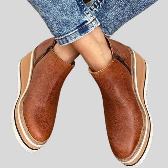 Women's Slip-on Wedge Ankle Boots with Zipper Closure