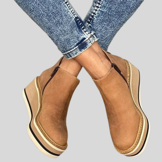 Women's Slip-on Wedge Ankle Boots with Zipper Closure