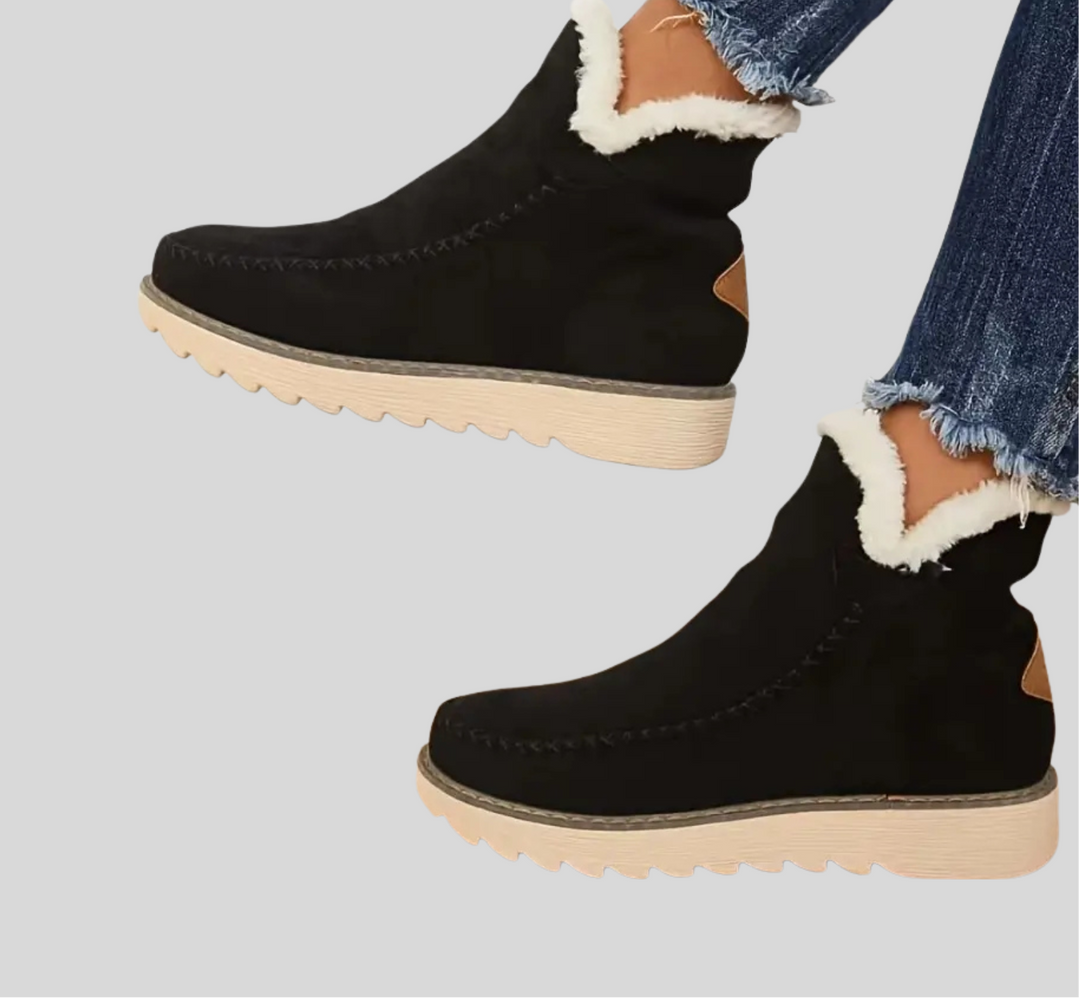 Women's Textured Winter Ankle Boots with Stitched Detail