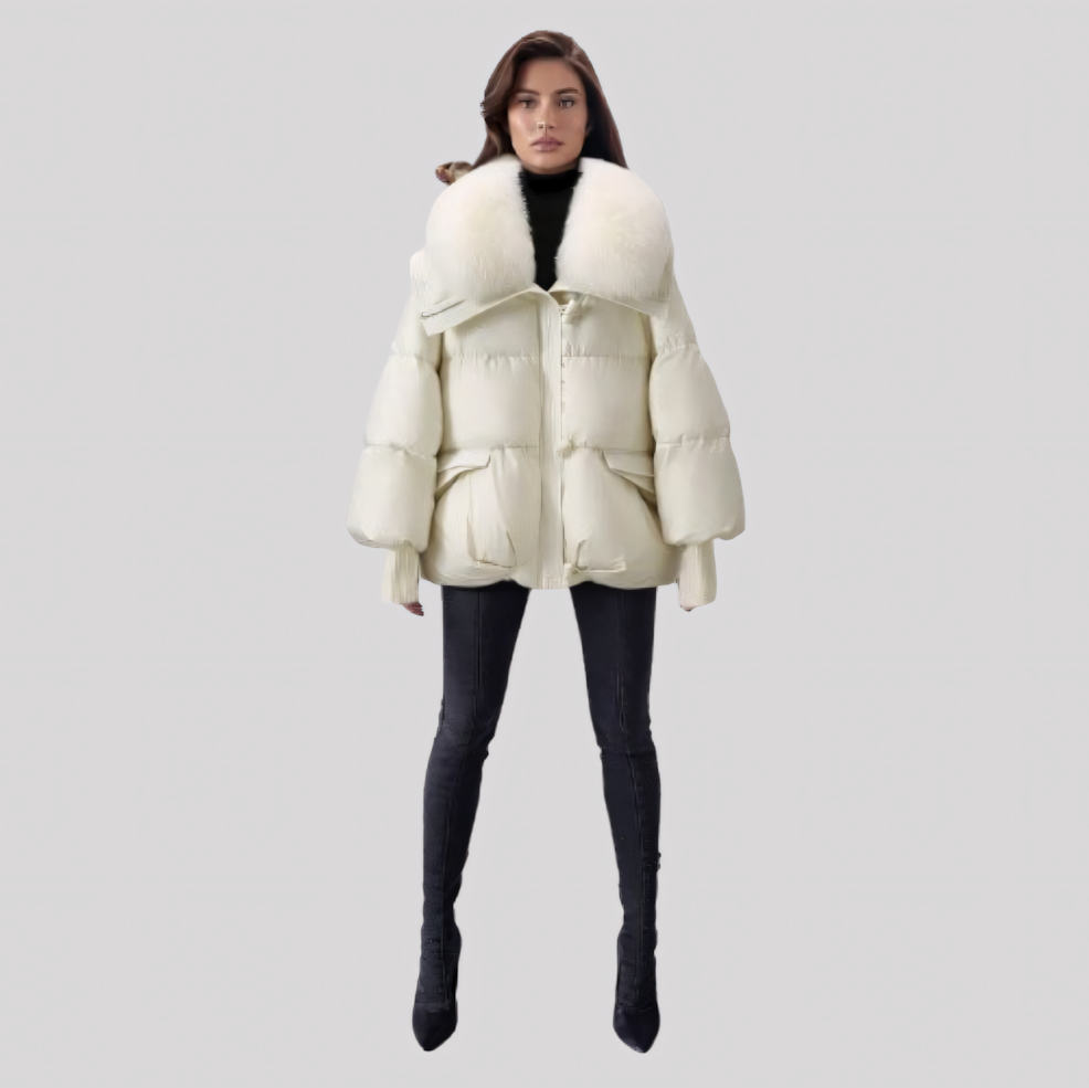 Women's Winter Puffer Jacket with Oversized Plush Collar
