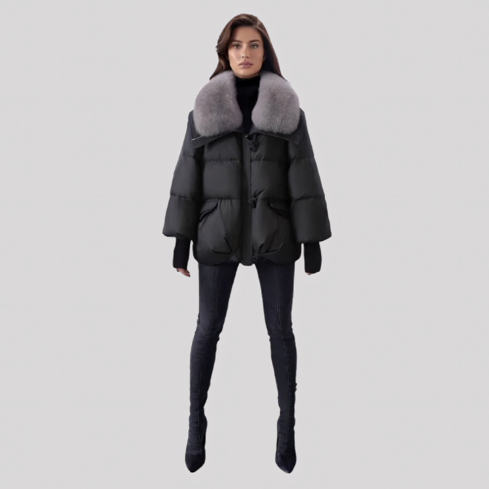 Women's Winter Puffer Jacket with Oversized Plush Collar