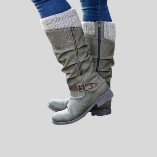 Winter Mid-Calf Boots with Side Zip & Buckle