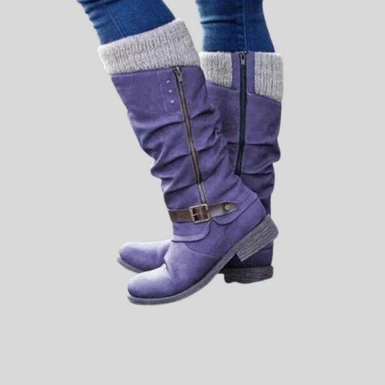 Winter Mid-Calf Boots with Side Zip & Buckle