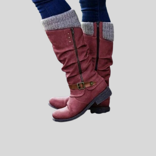 Winter Mid-Calf Boots with Side Zip & Buckle