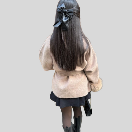 Women's Wrap Coat with Fluffy Trim Sleeves