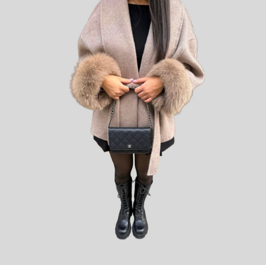 Women's Wrap Coat with Fluffy Trim Sleeves