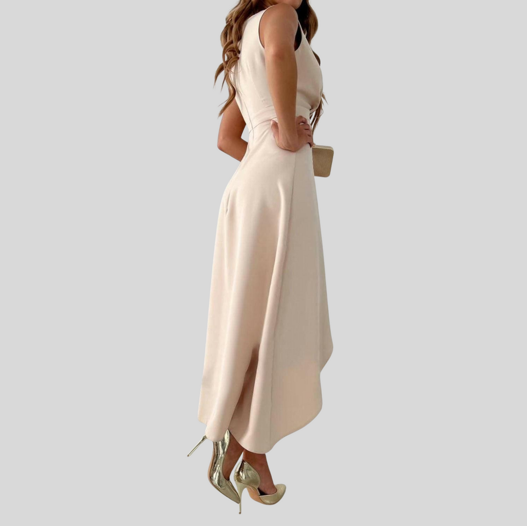 Women's V-Neck Wrap Midi Dress with High Slit and Ruffles