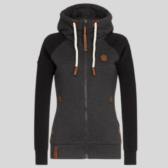 Women's Long-sleeved Zip-Up Hoodie with Drawstring