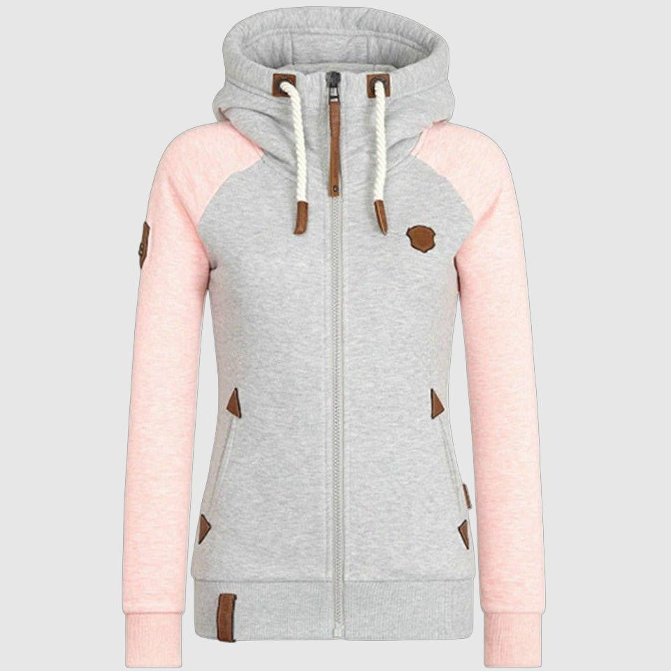 Women's Long-sleeved Zip-Up Hoodie with Drawstring