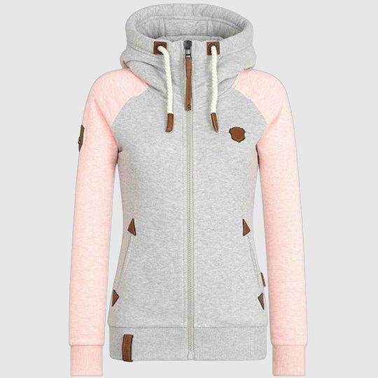Women's Long-sleeved Zip-Up Hoodie with Drawstring