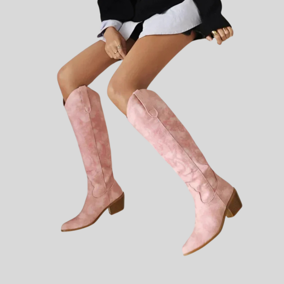 Women's Knee-High Pointed Toe Boots - Western Cowboy Style