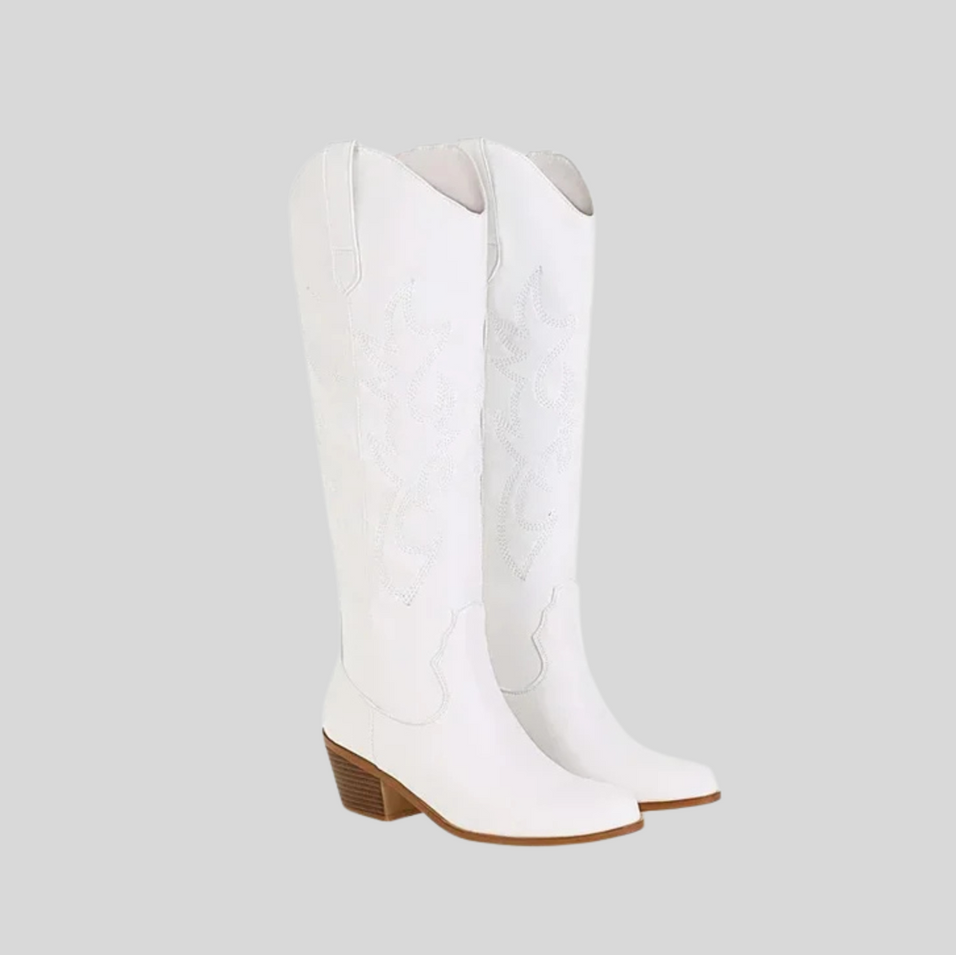 Women's Knee-High Pointed Toe Boots - Western Cowboy Style