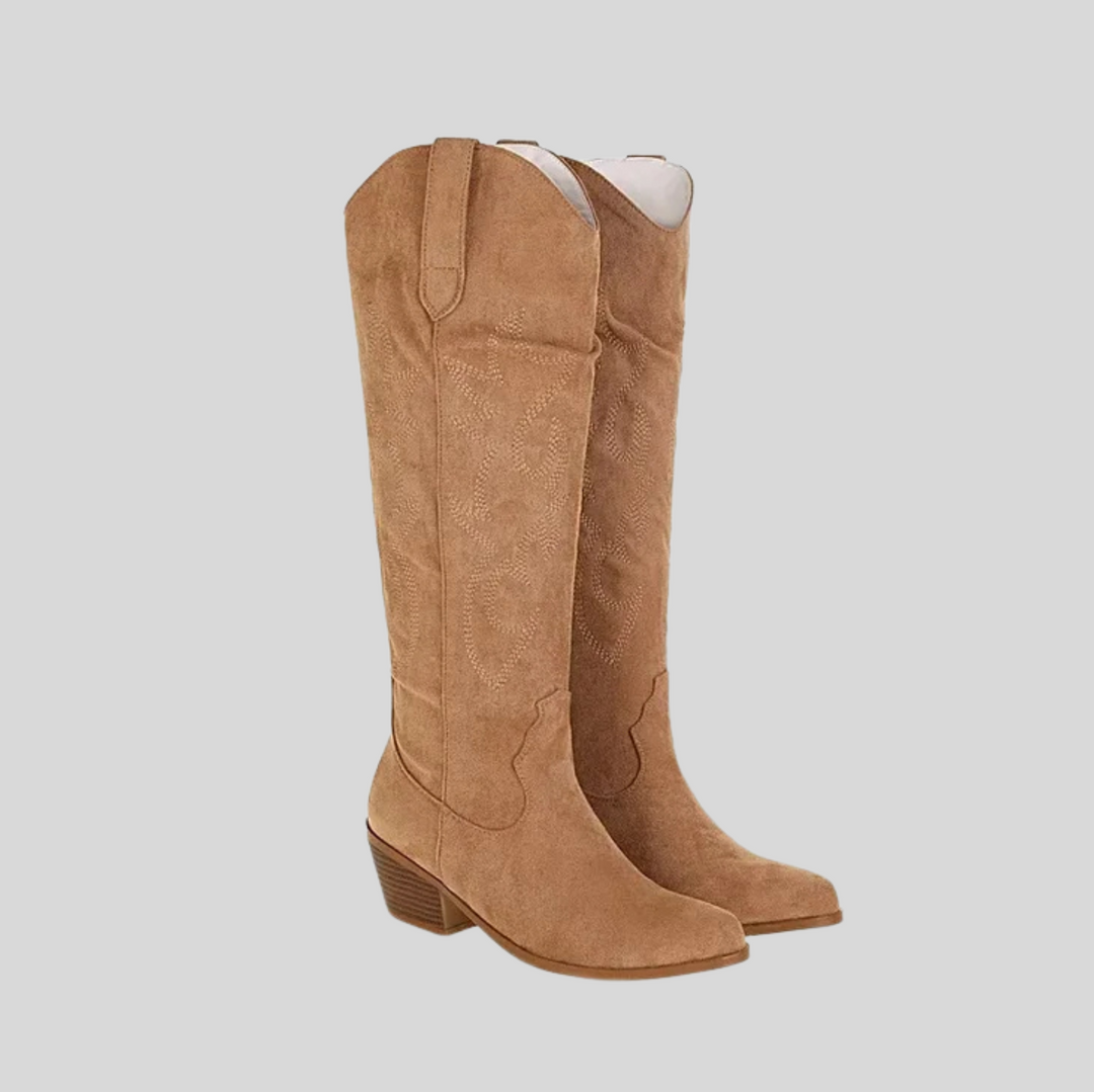 Women's Knee-High Pointed Toe Boots - Western Cowboy Style
