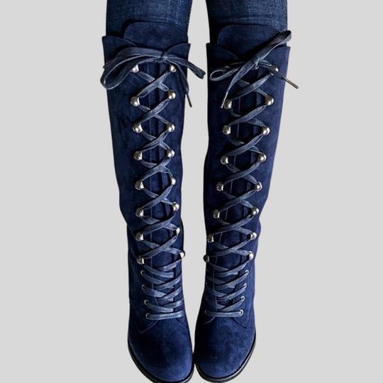 Women's Lace-Up Knee High Boots with Chunky Heel